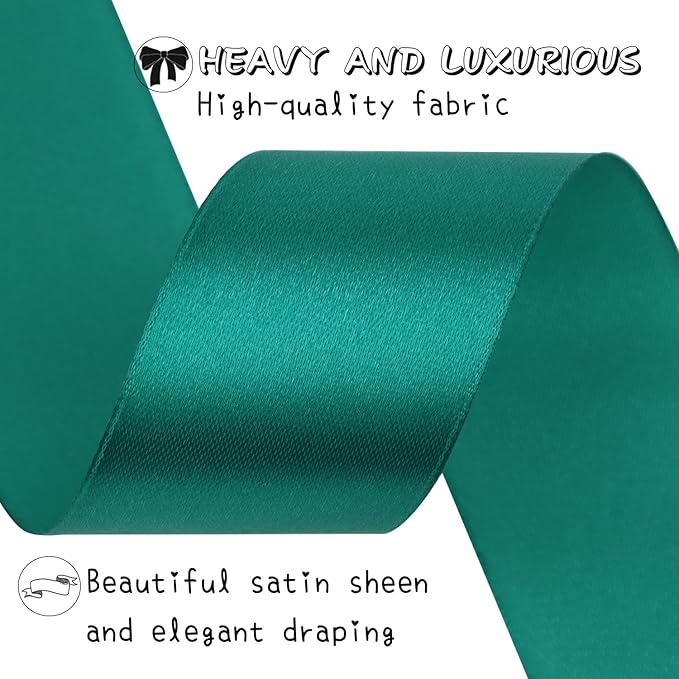 Teal Solid Satin Ribbon 1-1/2 Inch 50 Yards Solid Polyester Fabric Ribbon - Image 3