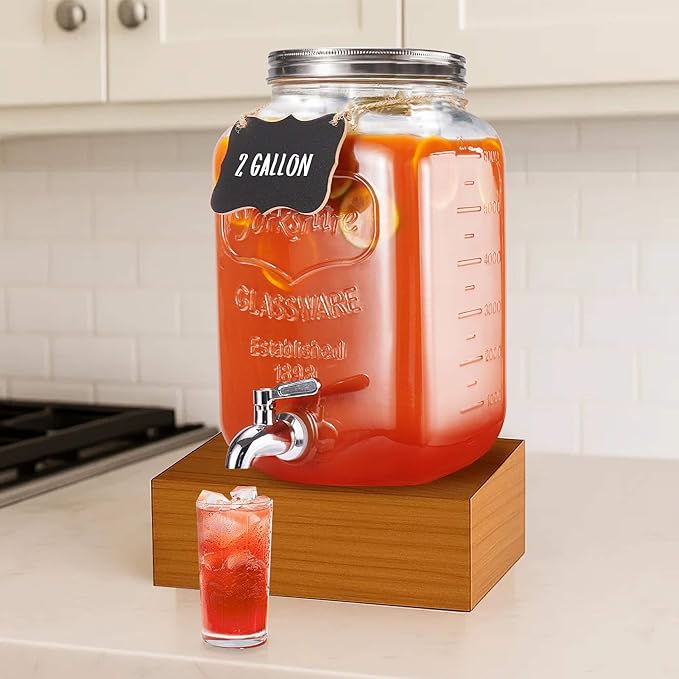 2 Gallon Glass Drink Dispenser for Parties, Beverage Dispenser, Lemonade - Image 3