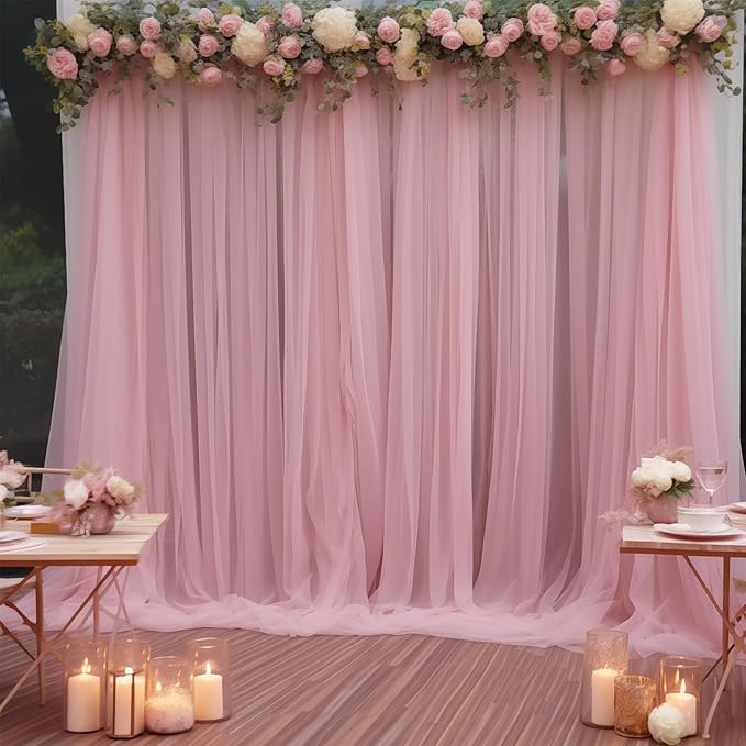 20x10 Dusty Rose Tulle Backdrop Curtains - Image 2