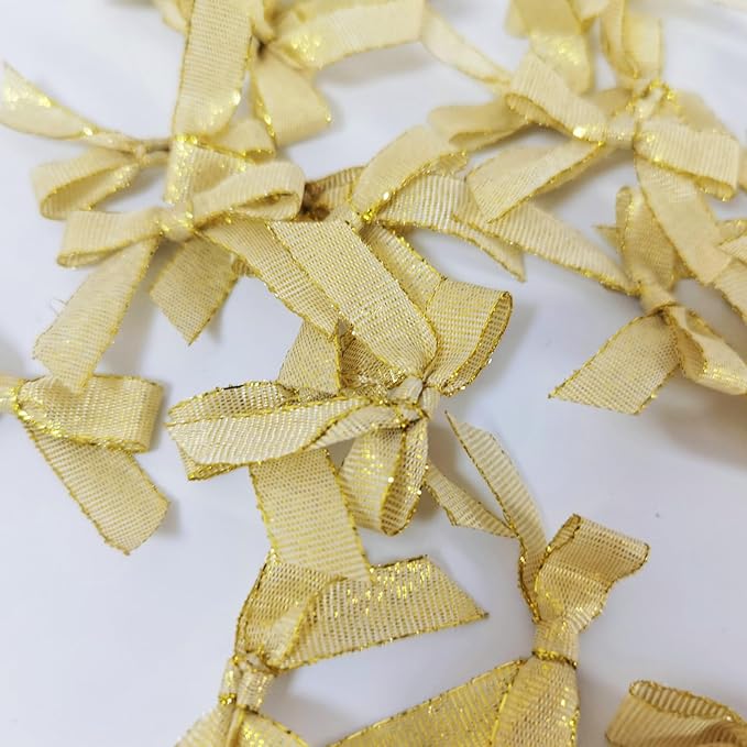 50pcs/pak 1-1/2" Mini Metallic Gold Ribbon Bows Without Twist Ties - Image 6