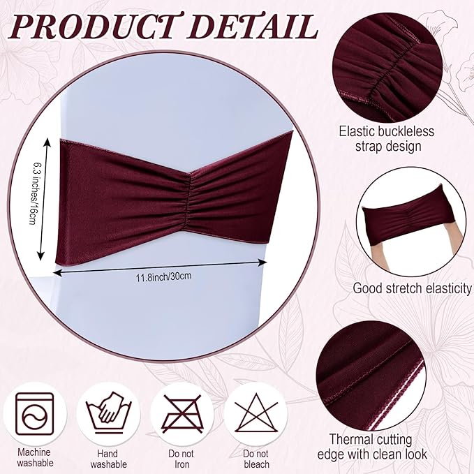 Moukeren 100 Pcs Spandex Chair Sashes Bows Bands Slider Sashes - Image 3