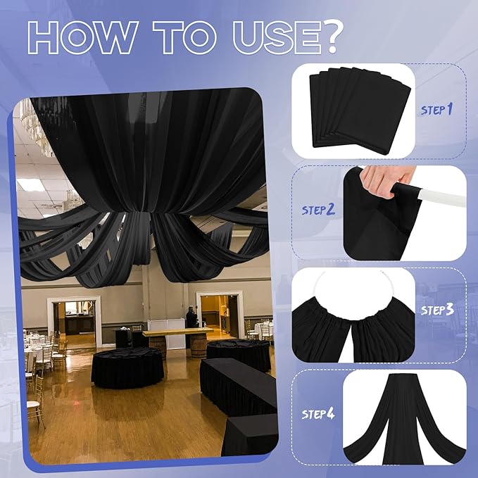 6 Panels Black Ceiling Drapes for Wedding 5ftx20ft Ceiling Drapes Wedding Arch - Image 4