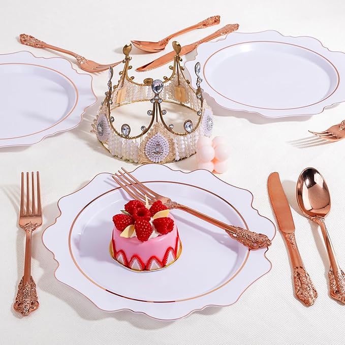WDF 120Pieces Rose Gold Plastic Silverware - Image 9