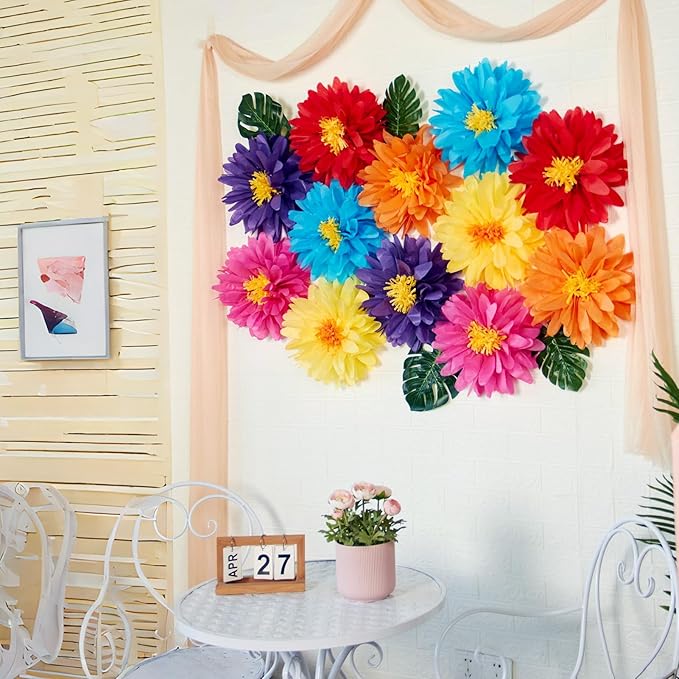 12PCS Mexican Paper Flowers Colorful Fiesta Tissue Paper Flowers Pom Poms - Image 4