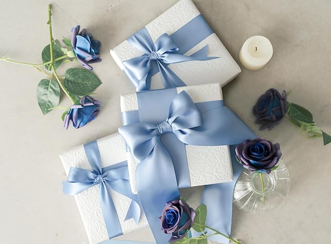 French Blue Satin Ribbon 2.5 Inch Double-Faced Ribbons 25 Yards - Image 6