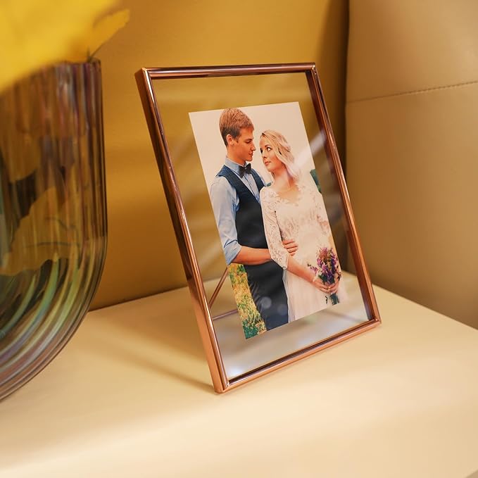 6"x8" Rose Gold Heart Floating Frame, - Image 5