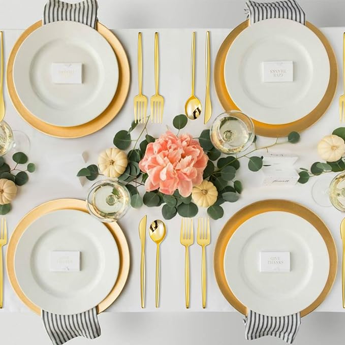SUT 150PCS Gold Plastic Silverware, Plastic Utensils, Disposable Utensils Heavy - Image 6