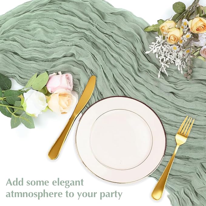 10 Pack Sage Green Cheesecloth Table Runner -21*120Inch Long Boho Wedding Table - Image 5
