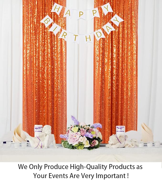 ShinyBeauty Orange Sequin Backdrop Curtains 2 Panels 2FTx8FT Orange Sparkly - Image 2