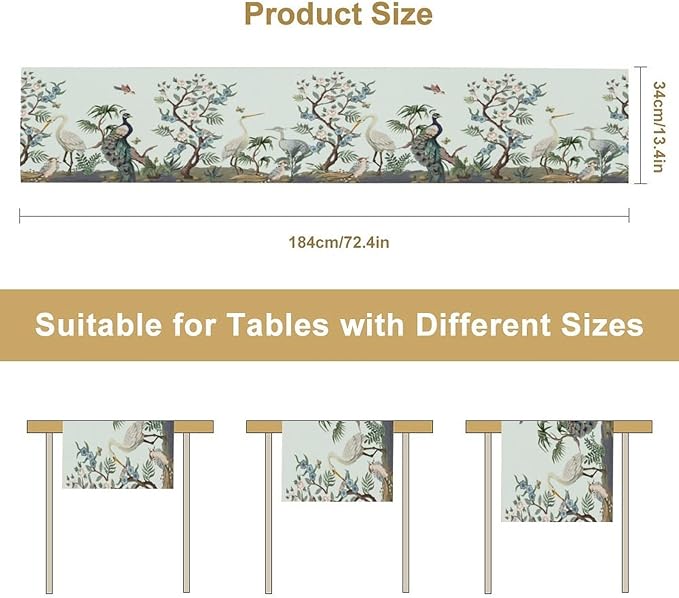 Peacock Table Runner, Retro Chinese Peonies Flowers Peacock Table Runner - Image 7