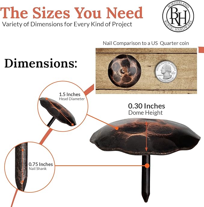 10 Pack 1.5" Round Head Iron Clavos Decorative Nails – Oil Rubbed Bronze – - Image 4
