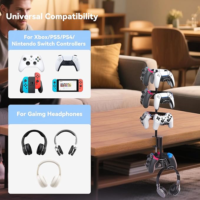 Rotatable 4 Tier Desk Clamp Controller Headset Stand, Universal Under Desk - Image 2