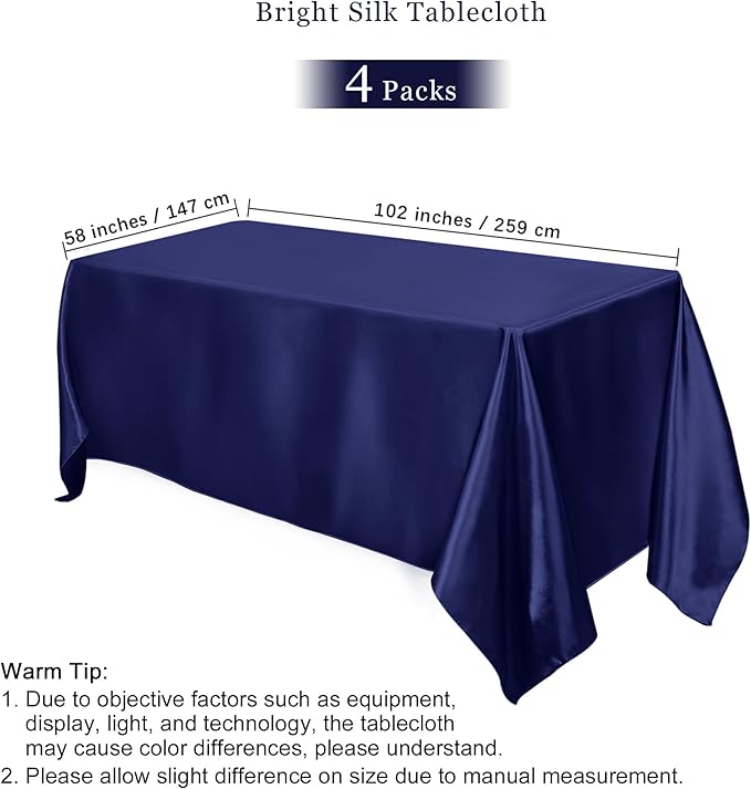 TURSTIN 4 Packs Satin Tablecloth 102 x 58 Inch Overlay Satin Table Cover - Image 2