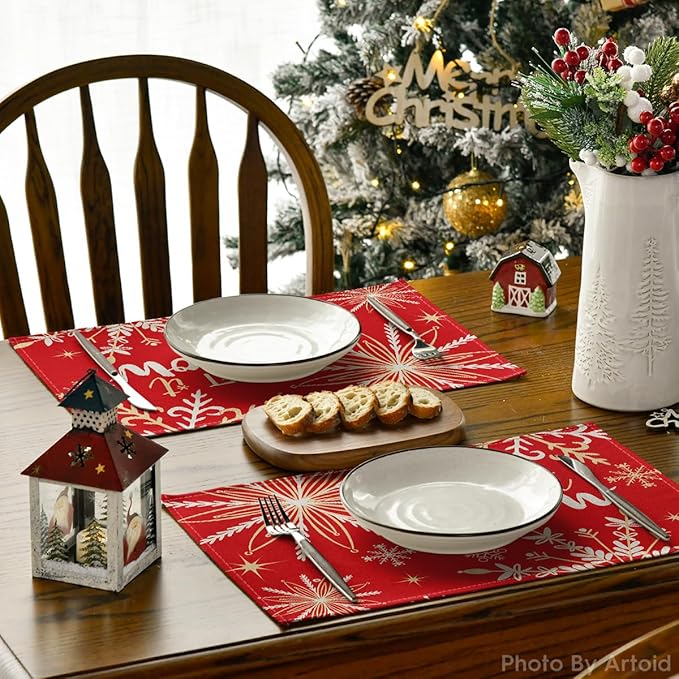 Artoid Mode Red Snowflake Let It Snow Winter Placemats - Image 4