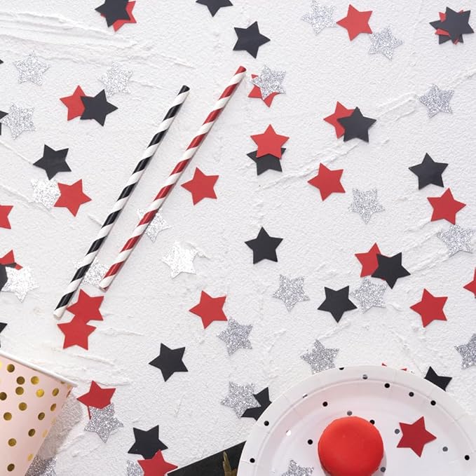Red Black and Silver Star Confetti Table Decoration - Image 2