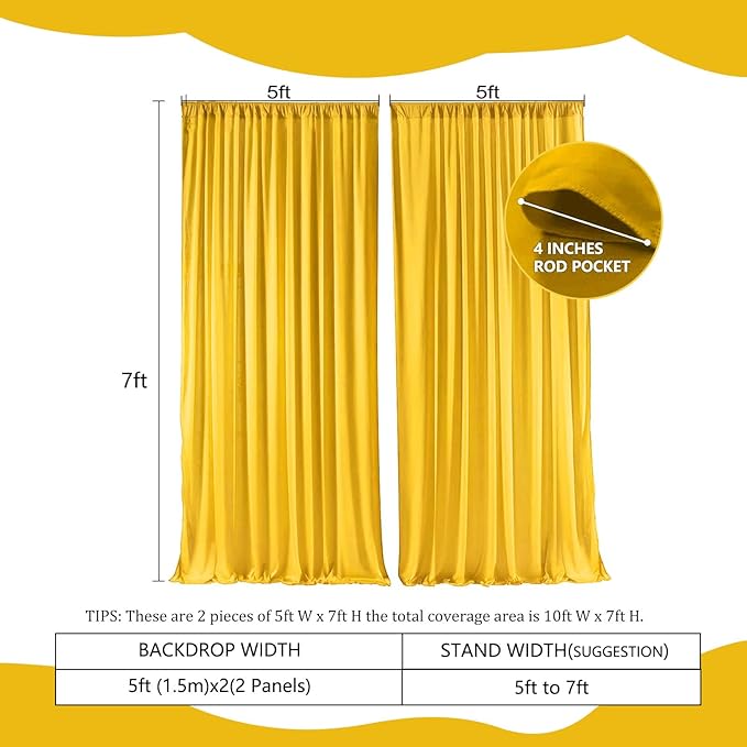 2 Panels Yellow Backdrop Curtain, 10 x 7 Feet Background Curtains - Image 2