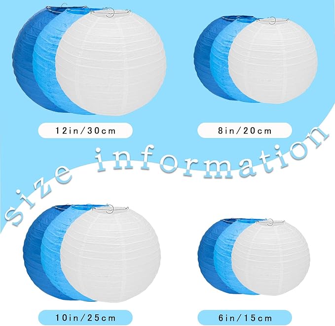 12Pcs Round Paper Lanterns Assorted Sizes - Image 2