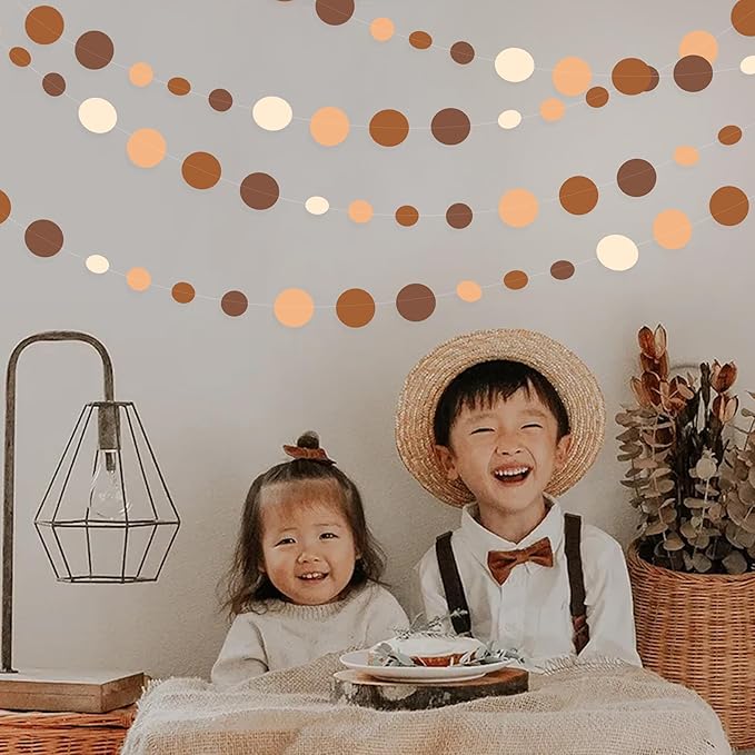 Ombre Brown Party Decorations Polka Dots Garlands Cream Tan Brown Boho Hanging - Image 8