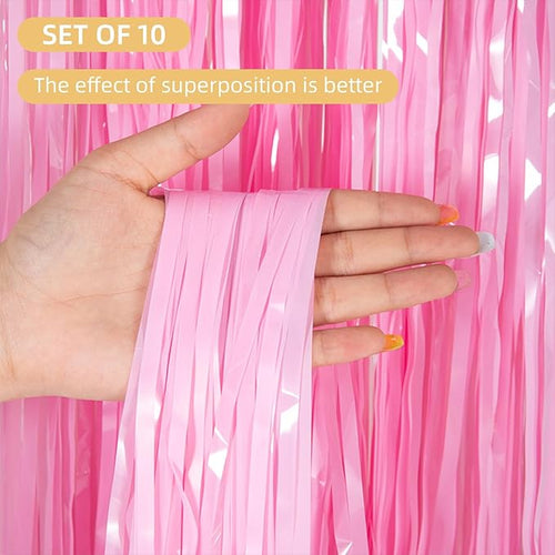 10 Pack Pink Foil Curtain Backdrop 3.2ft x 8.2ft Macaron Tinsel Foil Fringe - Image 2