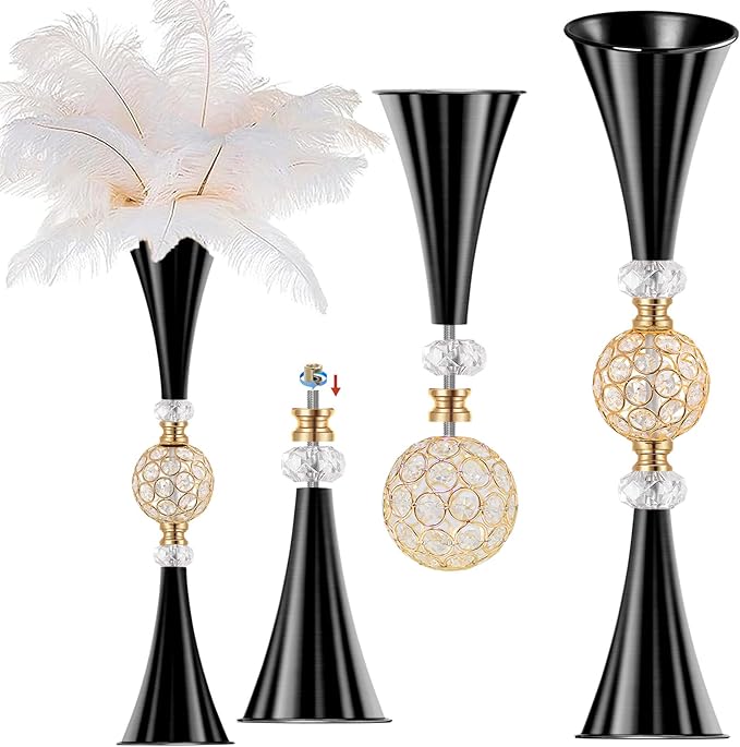 VIJIV Black Tall Crystal Flower Vases by VIJIV