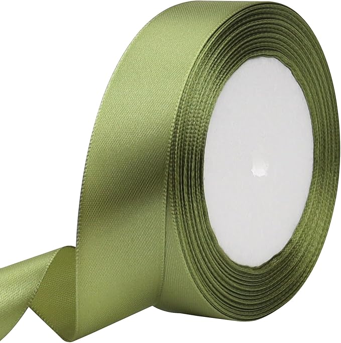 Olive Green Solid Satin Ribbon 1 Inch 25 Yards Solid Polyester Fabric Ribbon by Riunbb