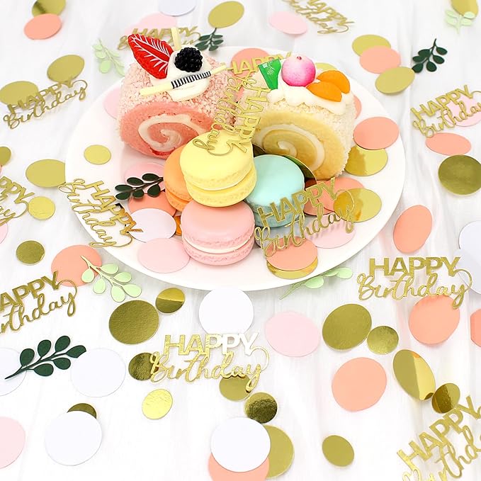 300PC Pink and Sage Green Happy Birthday Confetti - Image 3