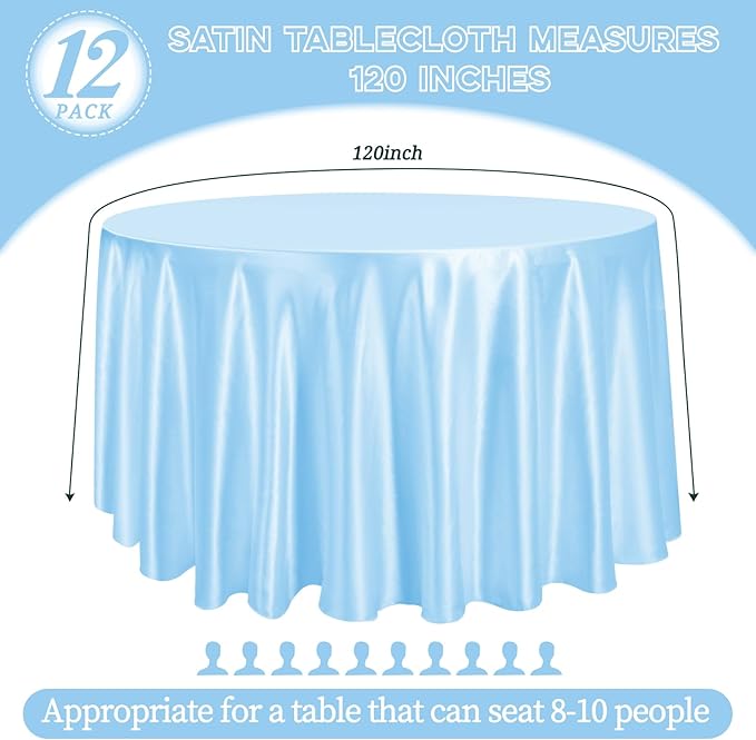 fani 12 Pack 120 Inch Light Blue Satin Tablecloth - Image 2