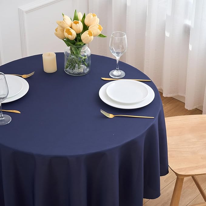 Navy Blue 6 Pack Round 60 Inch Tablecloth, Premium Polyester Table Cloth - Image 2