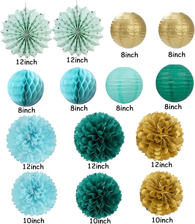 Sage-Green Teal-Blue Party-Decorations Streamers Lanterns - Image 3