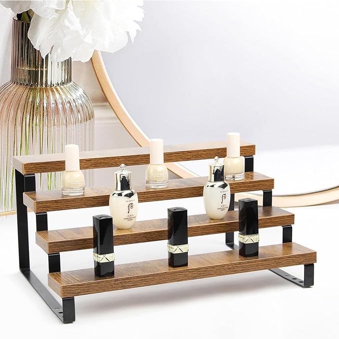 4-Tier Wooden Display Riser Shelf Stand for, Condiment & Dolls Collection Home - Image 3