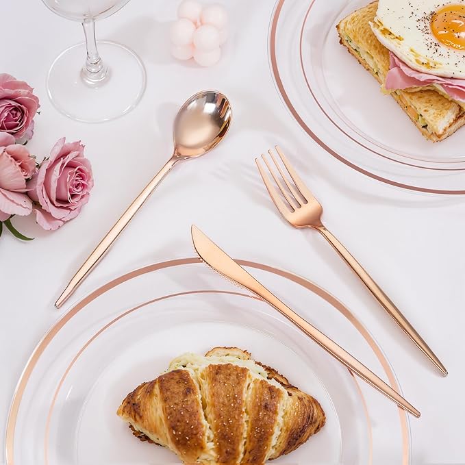 PULOTE 300PCS Rose Gold Plastic Silverware Set - Image 6
