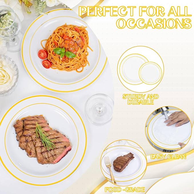 350 Pieces White and Gold Plastic Plates - Image 4