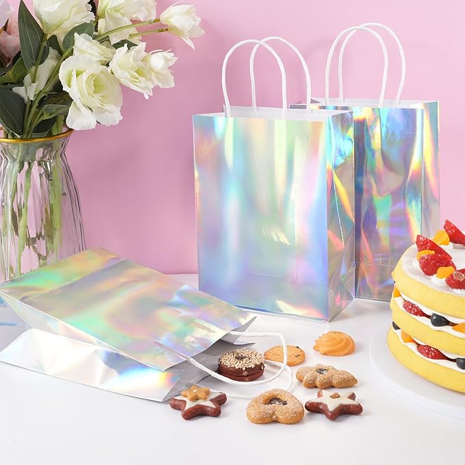 24 Pcs Iridescent Gift Bags Decorations, Holographic Foil Party Favor Bags - Image 4