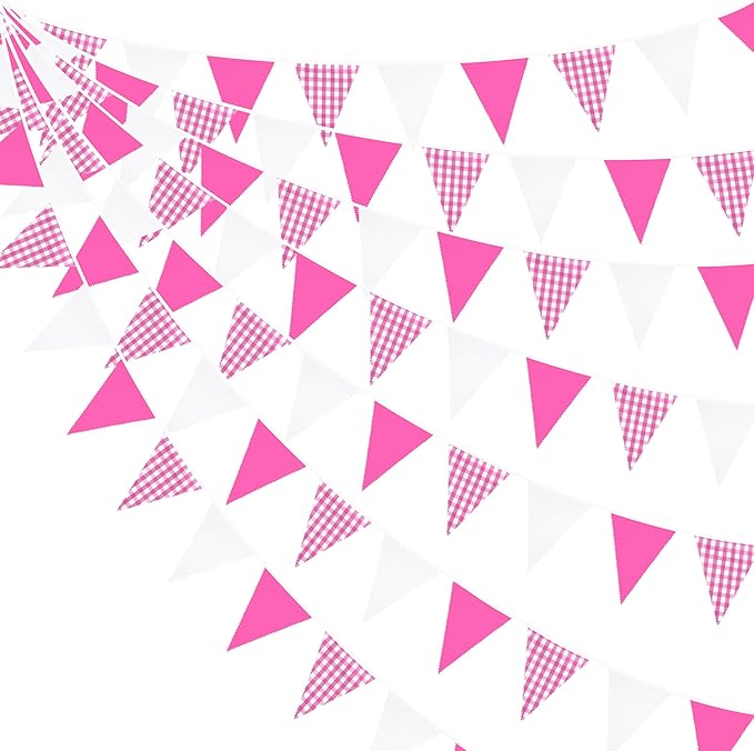 32Ft Hot Pink Party Decorations Pink Buffalo Plaid Checkered White Triangle by pinkblume