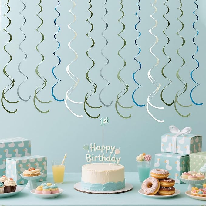 36 Pcs Sage Green Dusty Blue Hanging Swirl Decorations Blue Sage Green Felt - Image 6