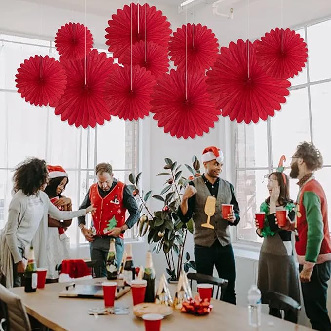 20 Pcs Red Hanging Paper Fan, Hanging Honeycomb Round Paper Fans - Image 6