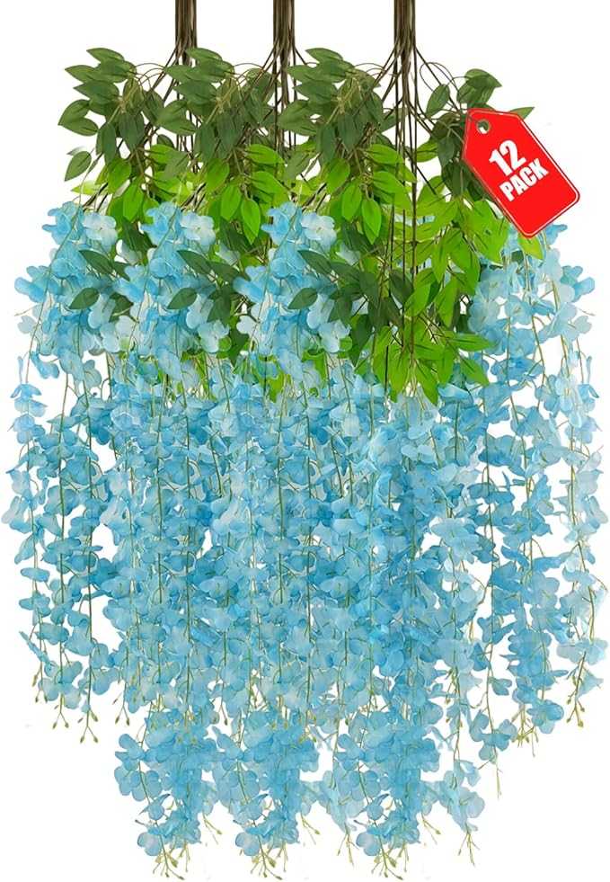 12 Pack Wisteria Hanging Flowers, 3.44 Ft Fake Hanging Flowers, Artificial by ZEBMOON