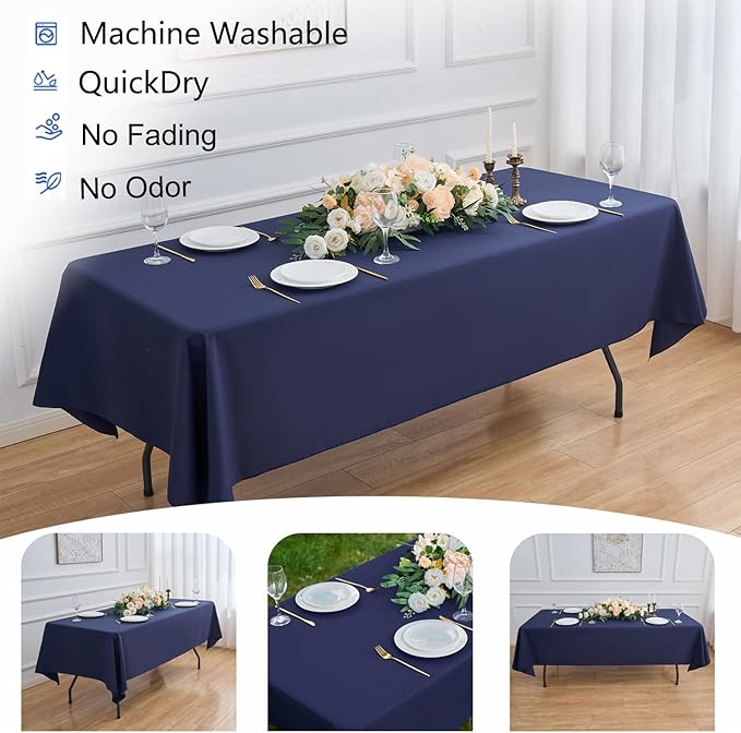 Navy Blue 6 Pack Polyester Table Cloth 60 x 102 Inch, Rectangle Tablecloths - Image 4
