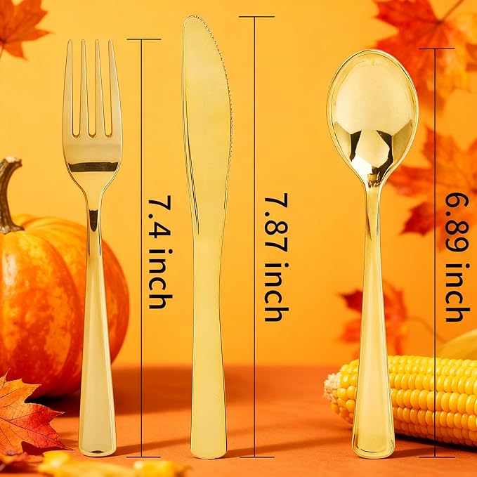 WDF 120 Pieces Gold Plastic Silverware - Image 2