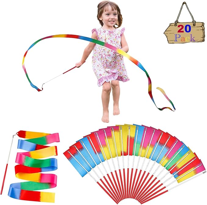 20Pack Rainbow Ribbon Streamers, Dance Ribbon Streamers Wands by ORZIZRO