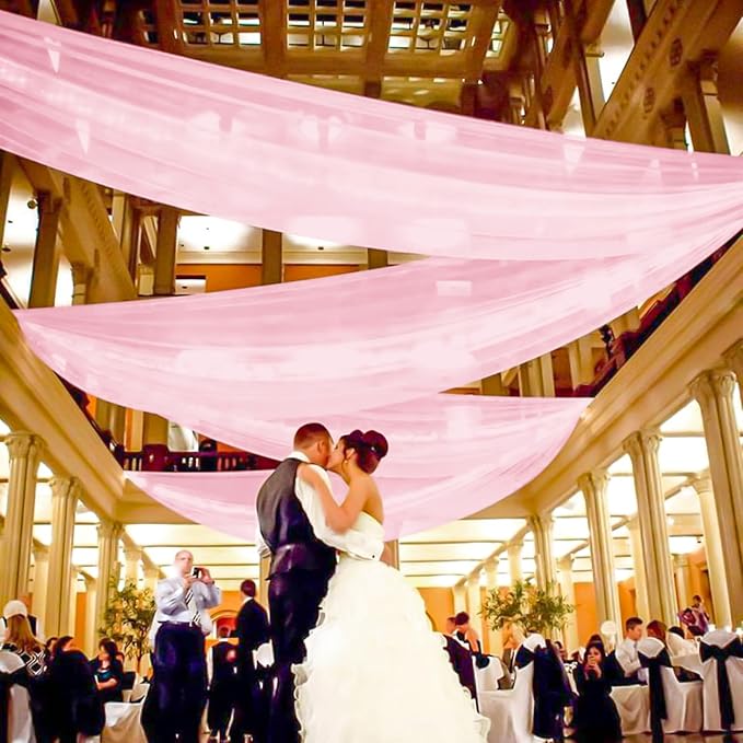 6 Panels Pink Ceiling Drapes for Wedding, 5ftx20ft Ceiling Drapes Cheesecloth - Image 7