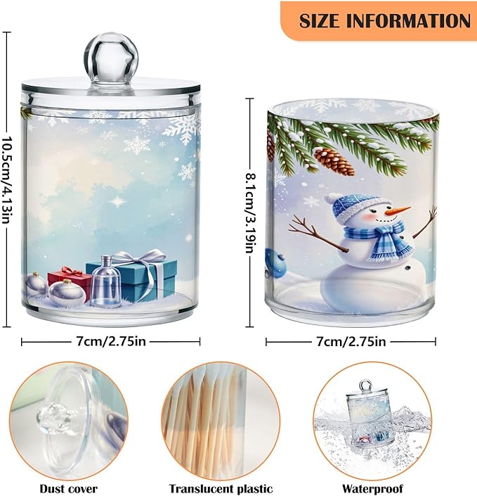 Gredecor Christmas Winter Qtip Holder Dispenser 2 Pack Snowman Snowflake Pine - Image 2