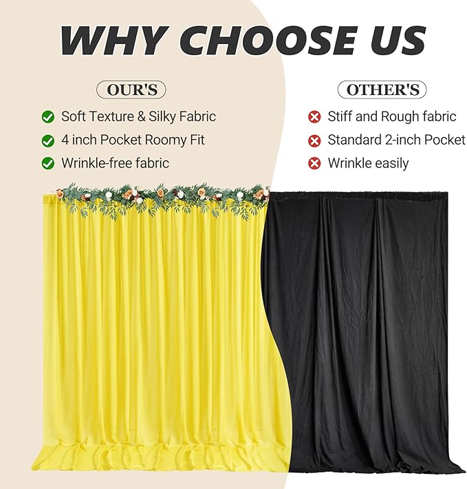 10ft x 10ft Yellow Backdrop Curtain Drapes, Wrinkle-Free Sheer Chiffon Fabric - Image 9