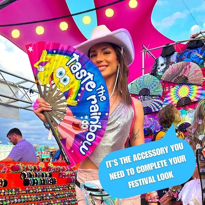Kandies World UV Reactive Custom Festival Folding Hand Fan - Image 3