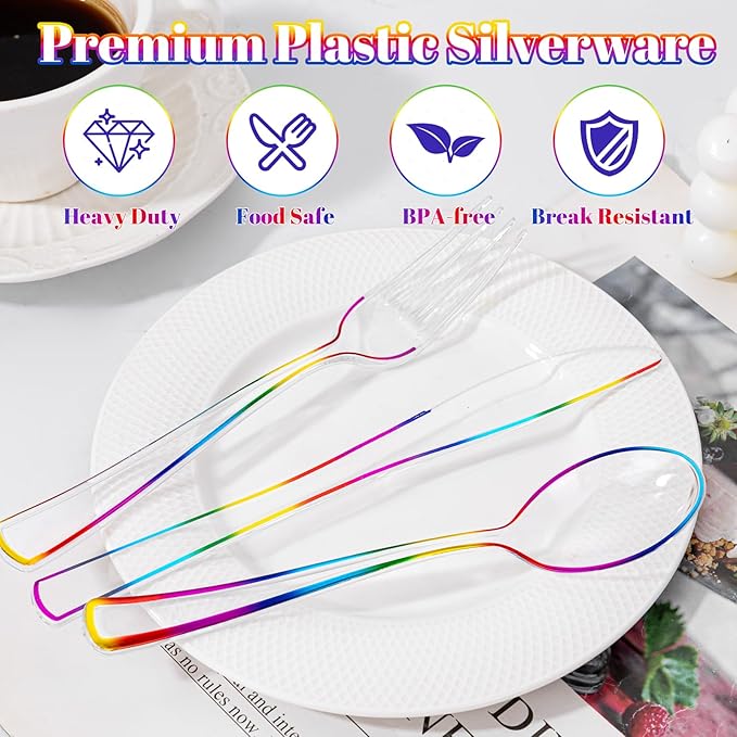 WDF 180 PCS Rainbow Plastic Silverware - Image 6