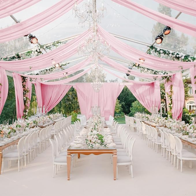 VOK Pink Wedding Arch Draping Fabric Chiffon Curtains, 29in x 18Ft Sheer - Image 6