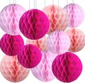 Hot Pink Paper Honeycomb Balls, 12 Pack Hanging Tissue Pom Poms by SIPRKAICT