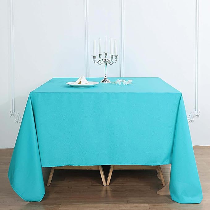 Efavormart 90" Turquoise Wholesale Linens Polyester Square Linen Tablecloth - Image 2