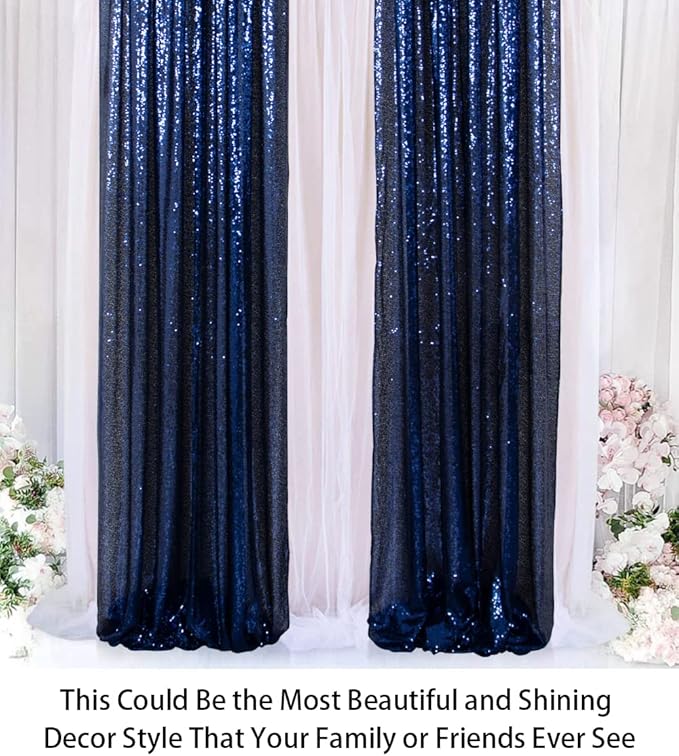 ShinyBeauty Sparkle Backdrop Curtain Navy Blue 2 Panels Set Sequin Photo - Image 3