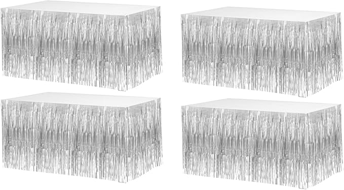 4 Pack 29x108 Inch Metallic Foil Fringe Tinsel Table Skirts by Clayghsen